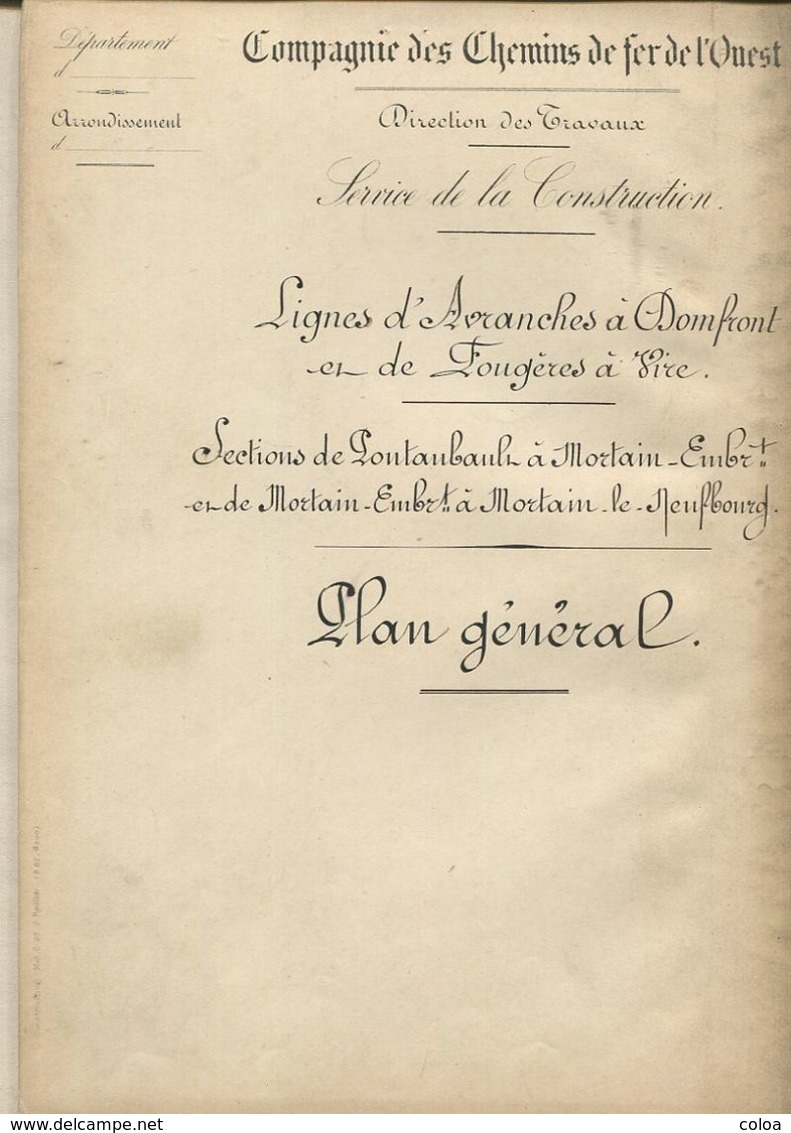 Chemins De Fer De L’Ouest Ligne D’Avranches à Domfront Et De Fougères à Vire Plan Général 1889 - Europa