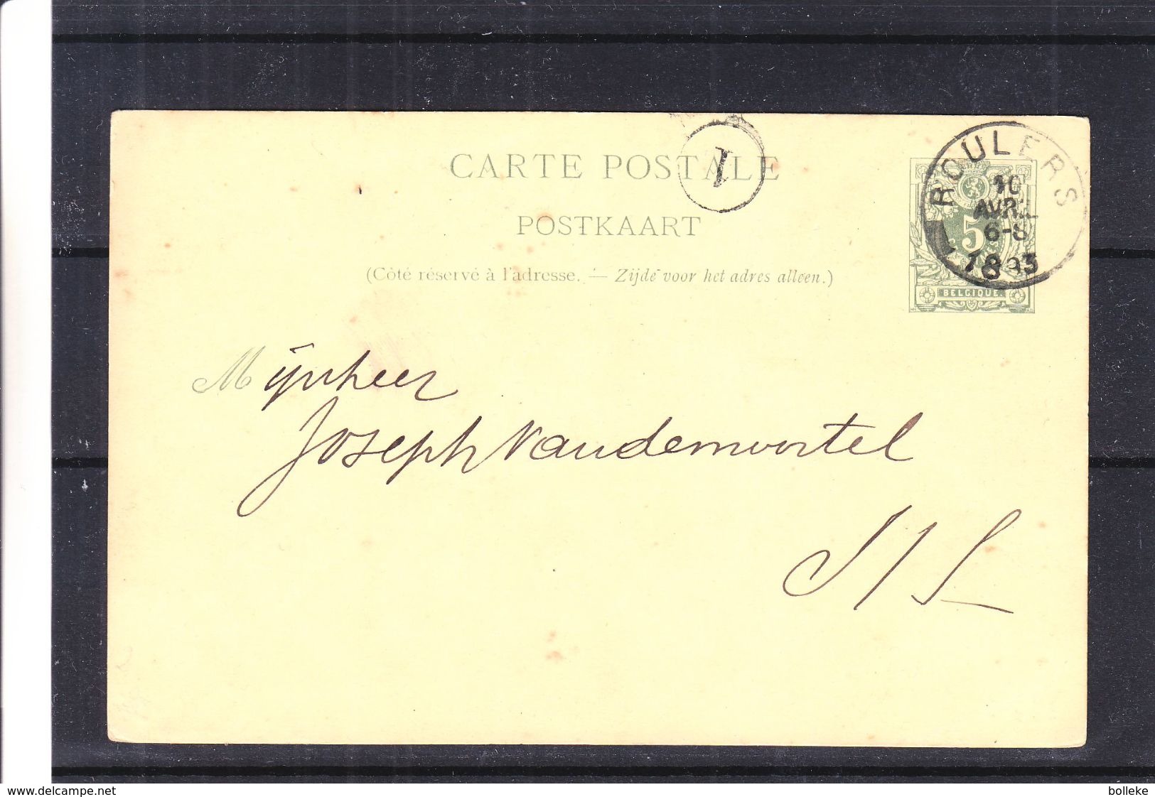 Belgique - Carte Postale De 1893 - Entier Postaux - Oblit Roulers - Cachet Du Facteur - Tarjetas 1871-1909