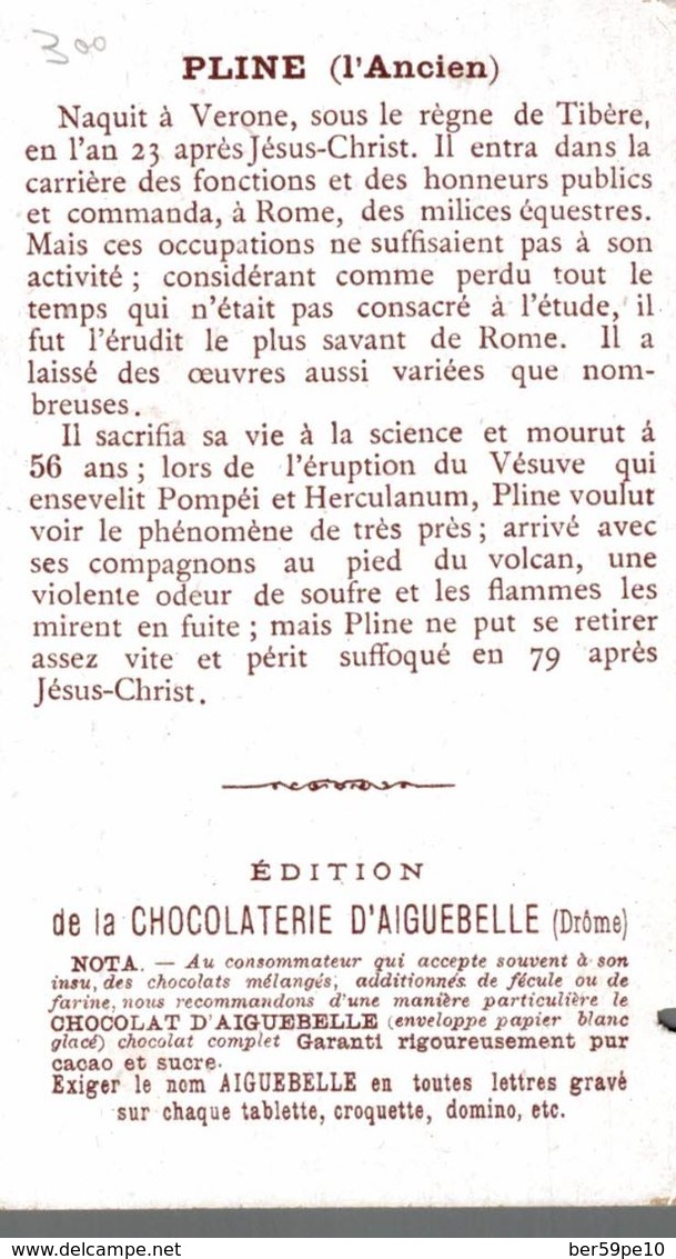 CHROMO CHOCOLATERIE D'AIGUEBELLE DROME LES VICTIMES DE LA SCIENCES DE LA SCIENCE MORT DE PLINE L'ANCIEN - Aiguebelle