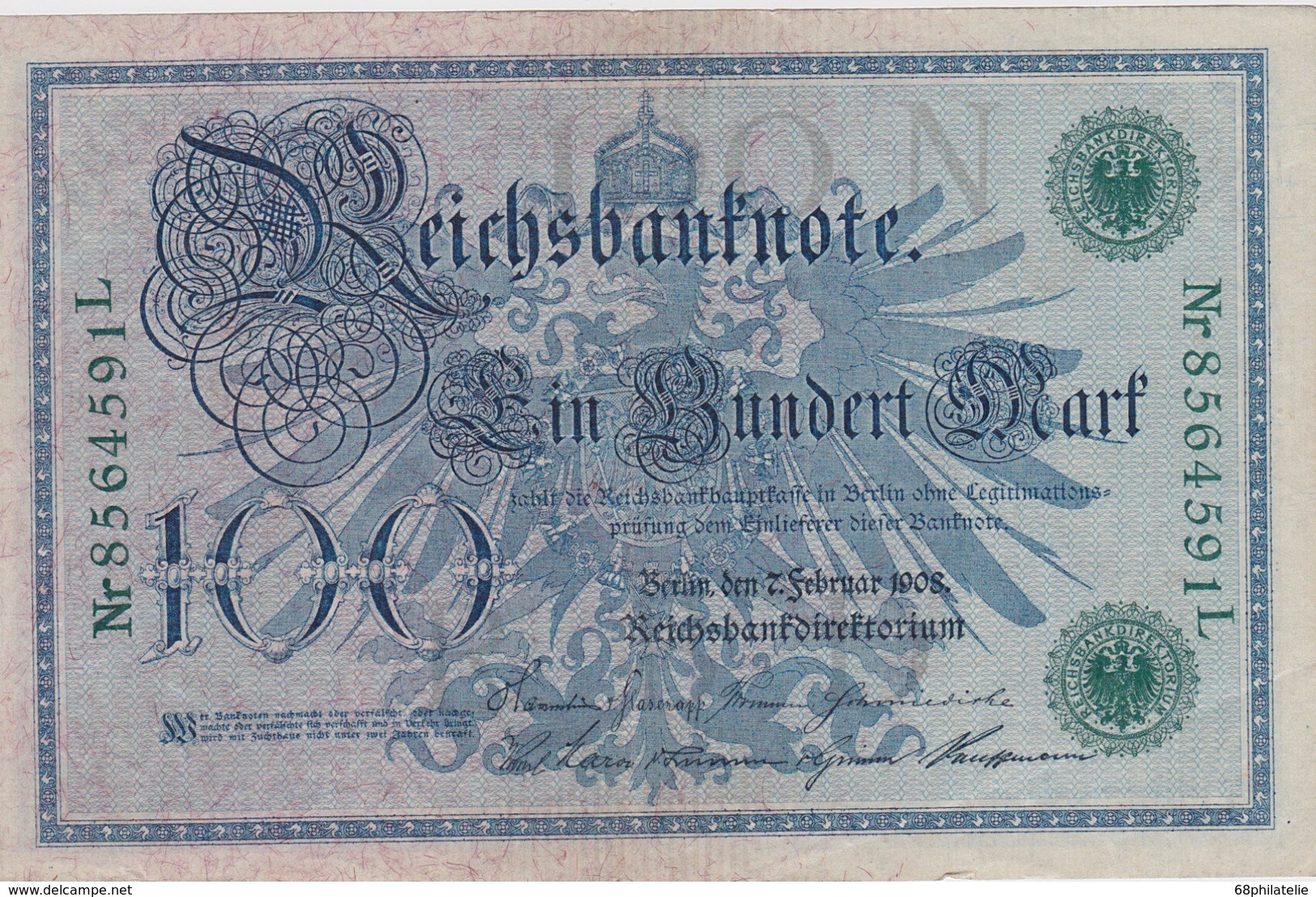 ALLEMAGNE 1908 REICHSBANKNOTE  100 MARK - 100 Mark