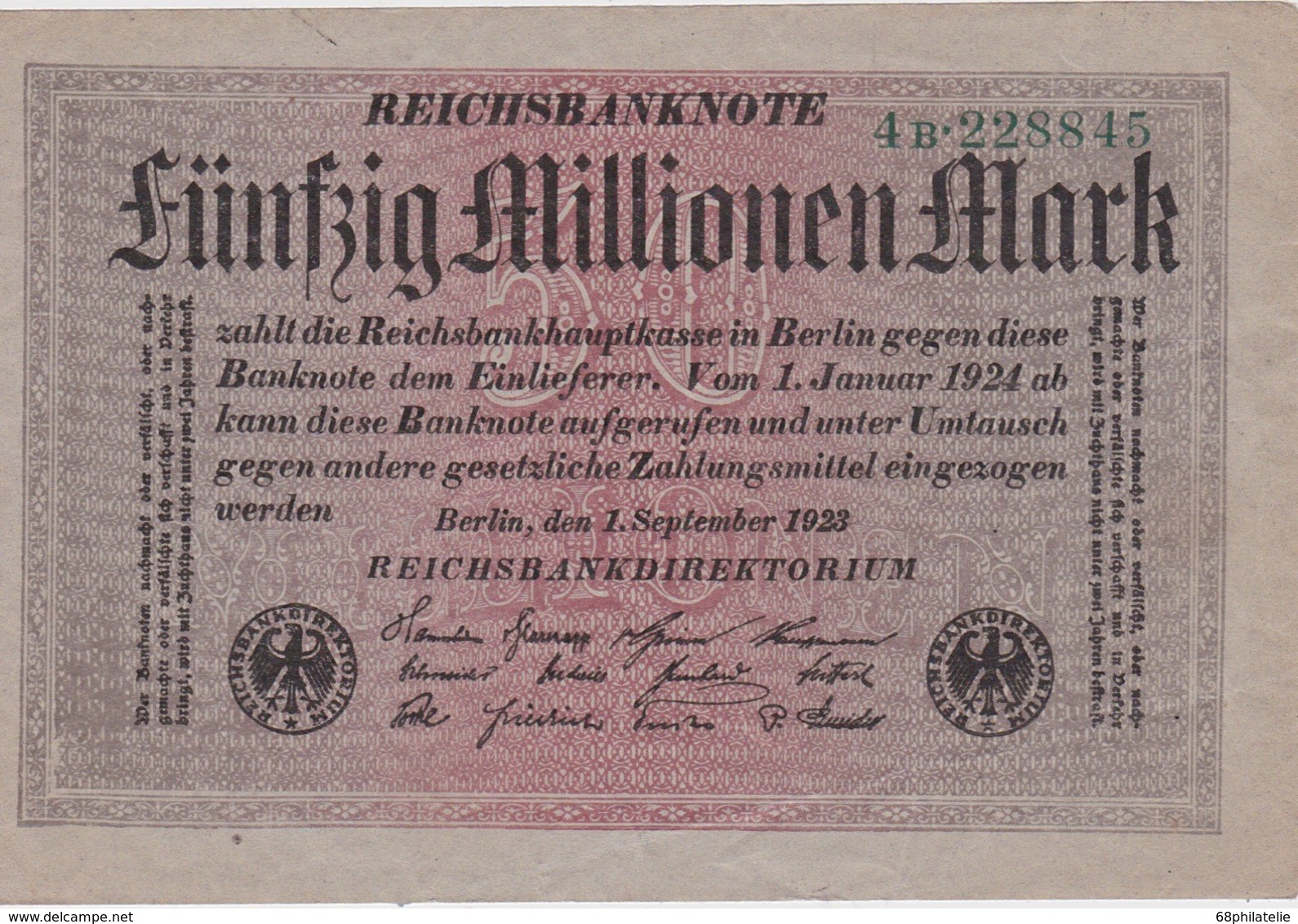 ALLEMAGNE 1923 REICHSBANKNOTE 50 MILLIONEN MARK - 50 Mio. Mark