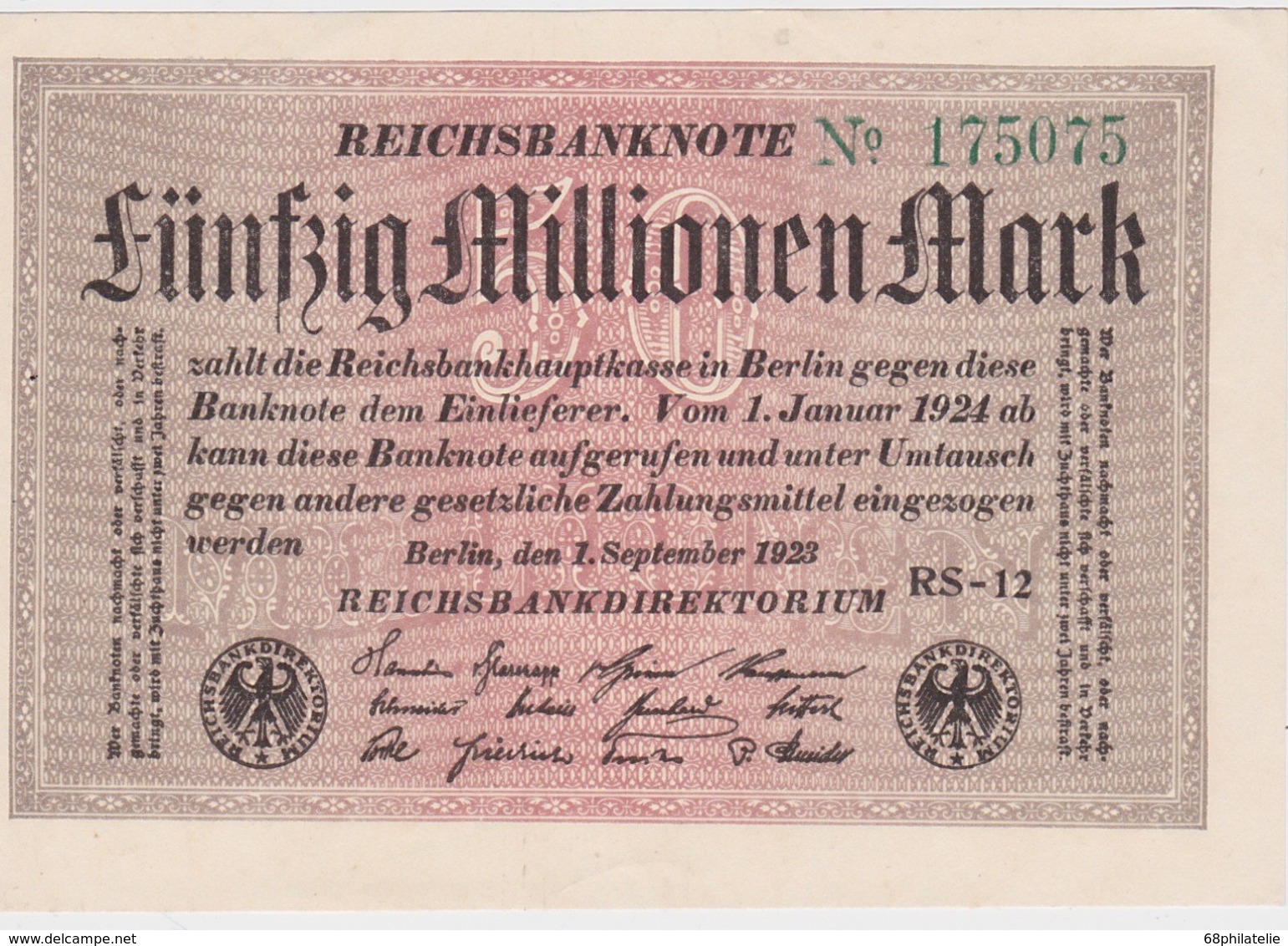 ALLEMAGNE 1923 REICHSBANKNOTE 50 MILLIONEN MARK - 50 Millionen Mark