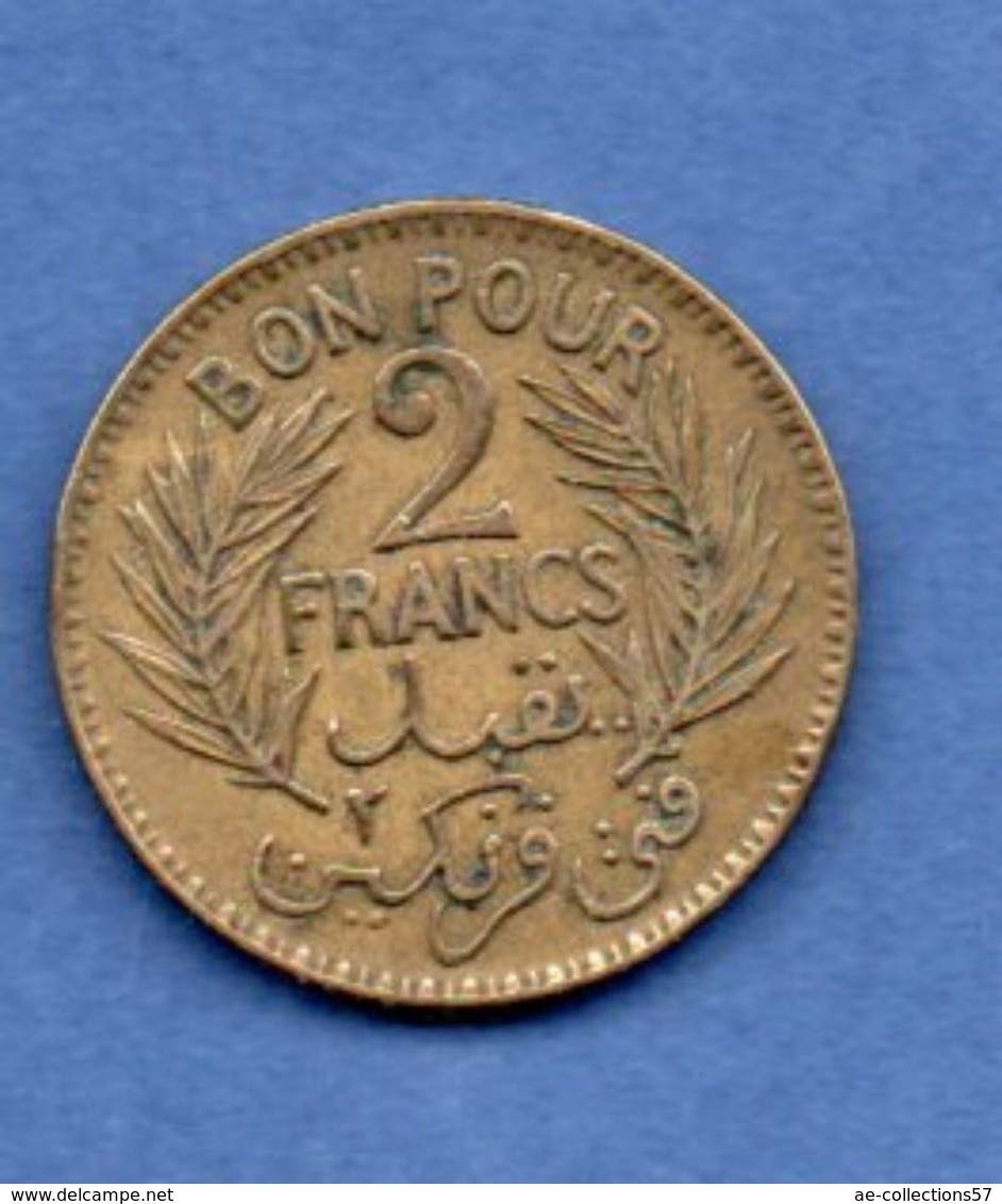 Tunisie  --  2  Francs 1921  --  Km # 248  -  état  TB - Túnez