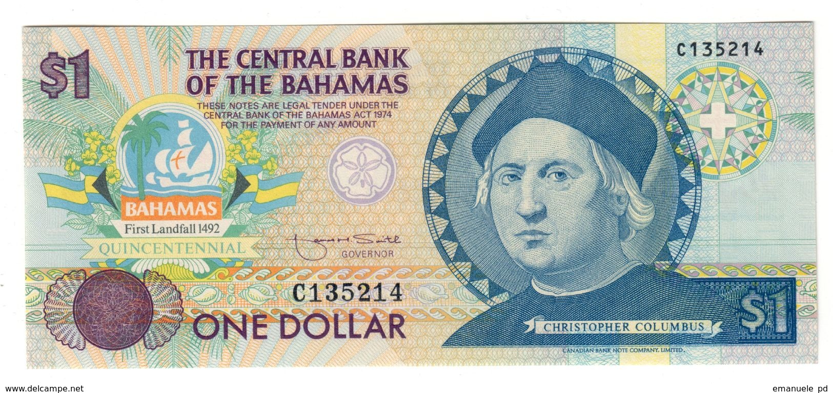 Bahamas 1 Dollar 1492-1992 Columbus Commemorative UNC - Bahamas