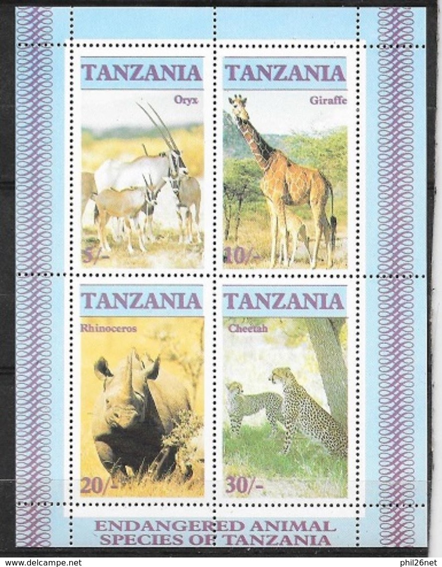 Tanzanie Bloc Feuillet N° 47 Espèces Menacées Rhino Girafe Oryx  Et Léopard Neuf * * TB = MNH VF  - Rinocerontes