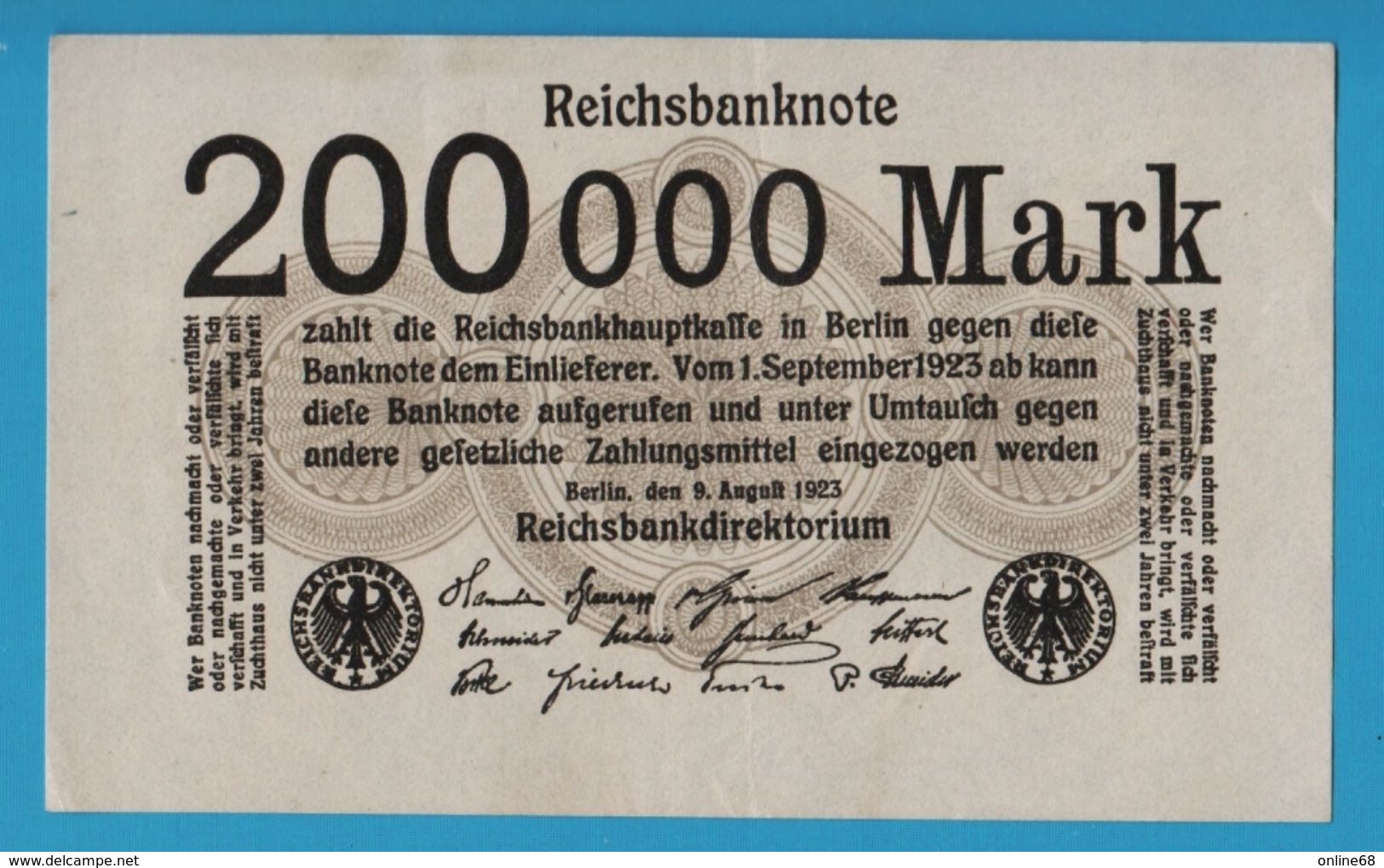 DEUTSCHES REICH 		200.000 Mark 09.08.1923	 P# 100  Without Printer's Block - Sonstige & Ohne Zuordnung