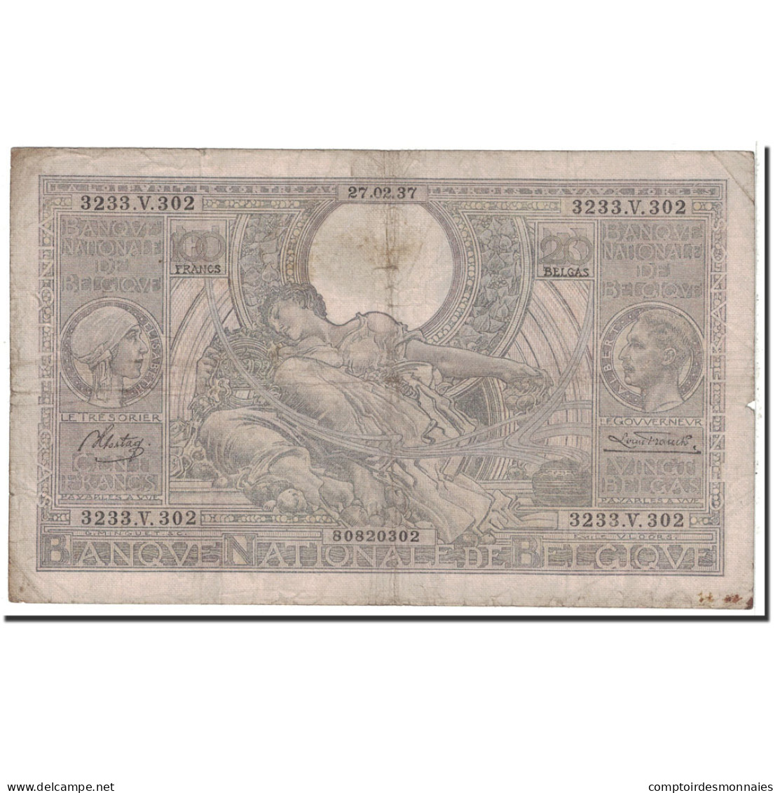 Billet, Belgique, 100 Francs-20 Belgas, 1937, 1937-02-27, KM:107, TB - 100 Francos & 100 Francos-20 Belgas