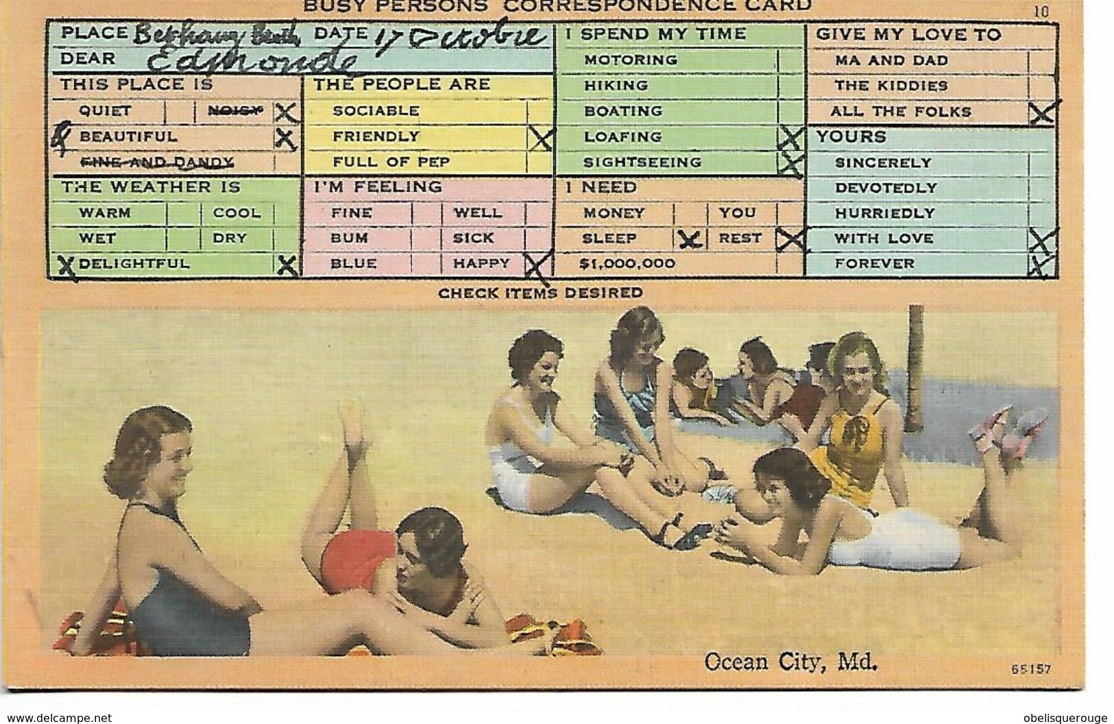 MD - Maryland > Ocean City BUSY PERSONS CORRESPONDANCE CARD VERS 1948 - Ocean City