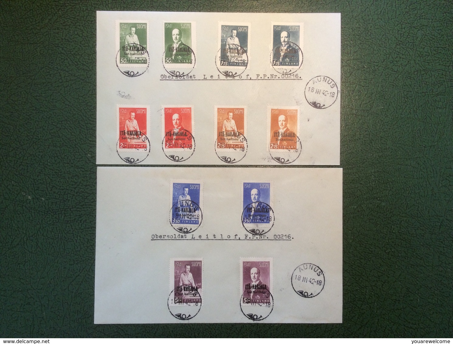 Finland KARJALA KARELIA 1942 Set AUNUS > Military Field Post Cover (1939-45 WW2 Russia Lettre Carélie Russie Finlande - Local Post Stamps