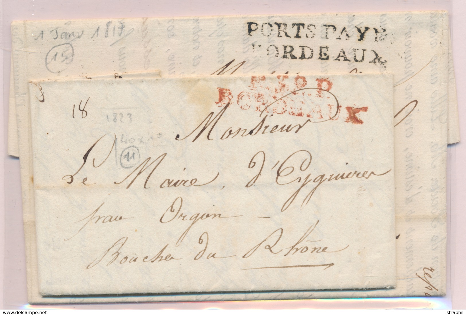 LAC 2 MP BORDEAUX Dt 1 Du 1er JANV 1817 Et 1823 (en Rouge) - TB - 1801-1848: Précurseurs XIX