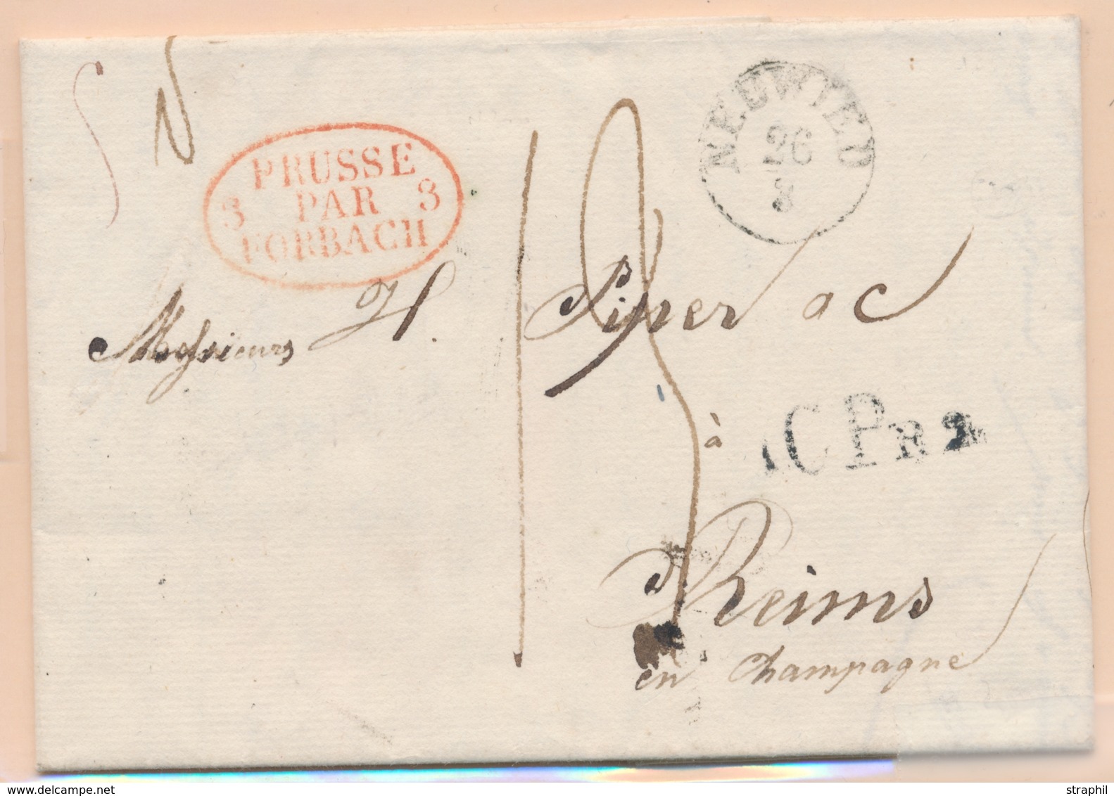 LAC N°200 - Prusse Forbach 3 - Cachet Oval Rge + Càd Neuwied  (1838) - Pr Reims - Rare -TB - 1801-1848: Précurseurs XIX