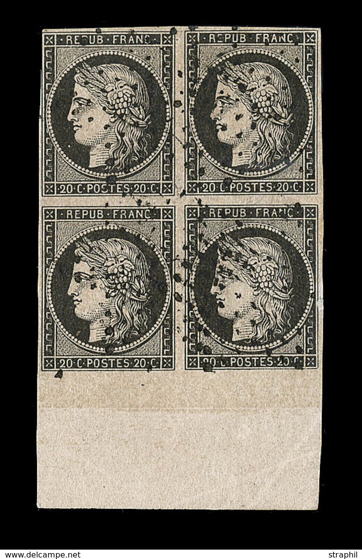 O N°3 - 20c Noir S/jaune - Bloc De 4 - BDF - Obl. Étoile - 2 Ex Filet Effleuré - Sinon Bel Aspect - 1849-1850 Cérès