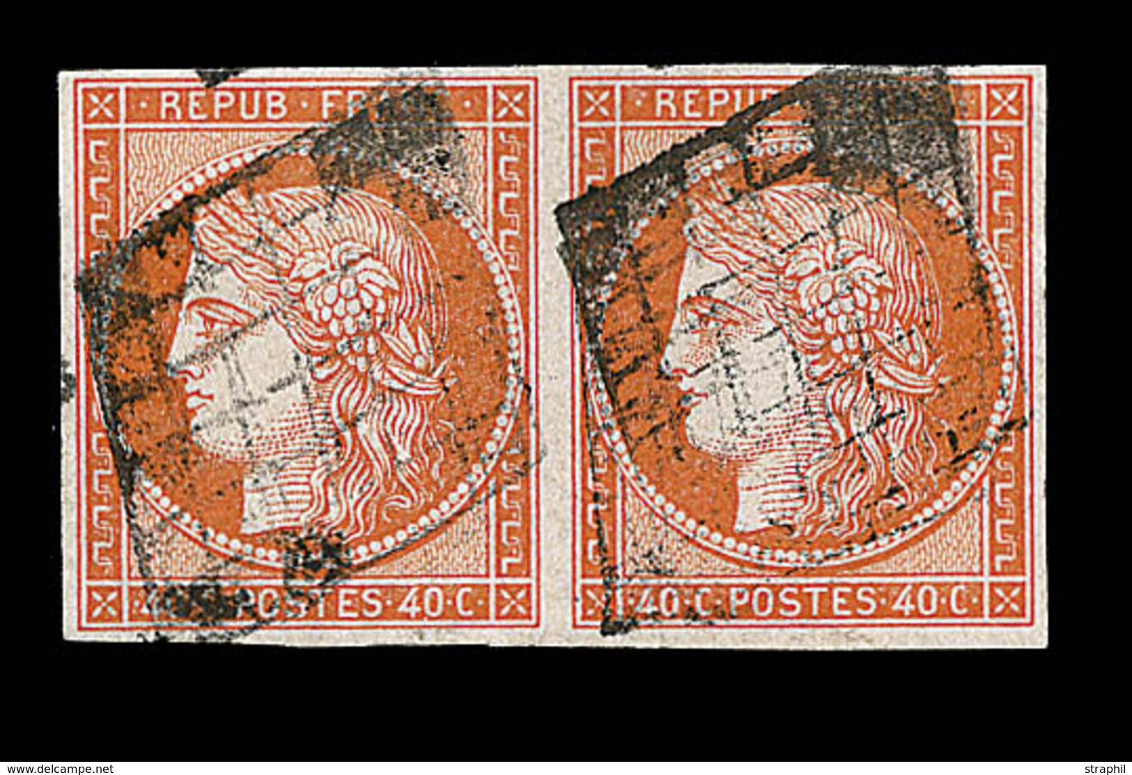 O N°5 - 40c Orange - Paire - Signé Calves - TB - 1849-1850 Ceres