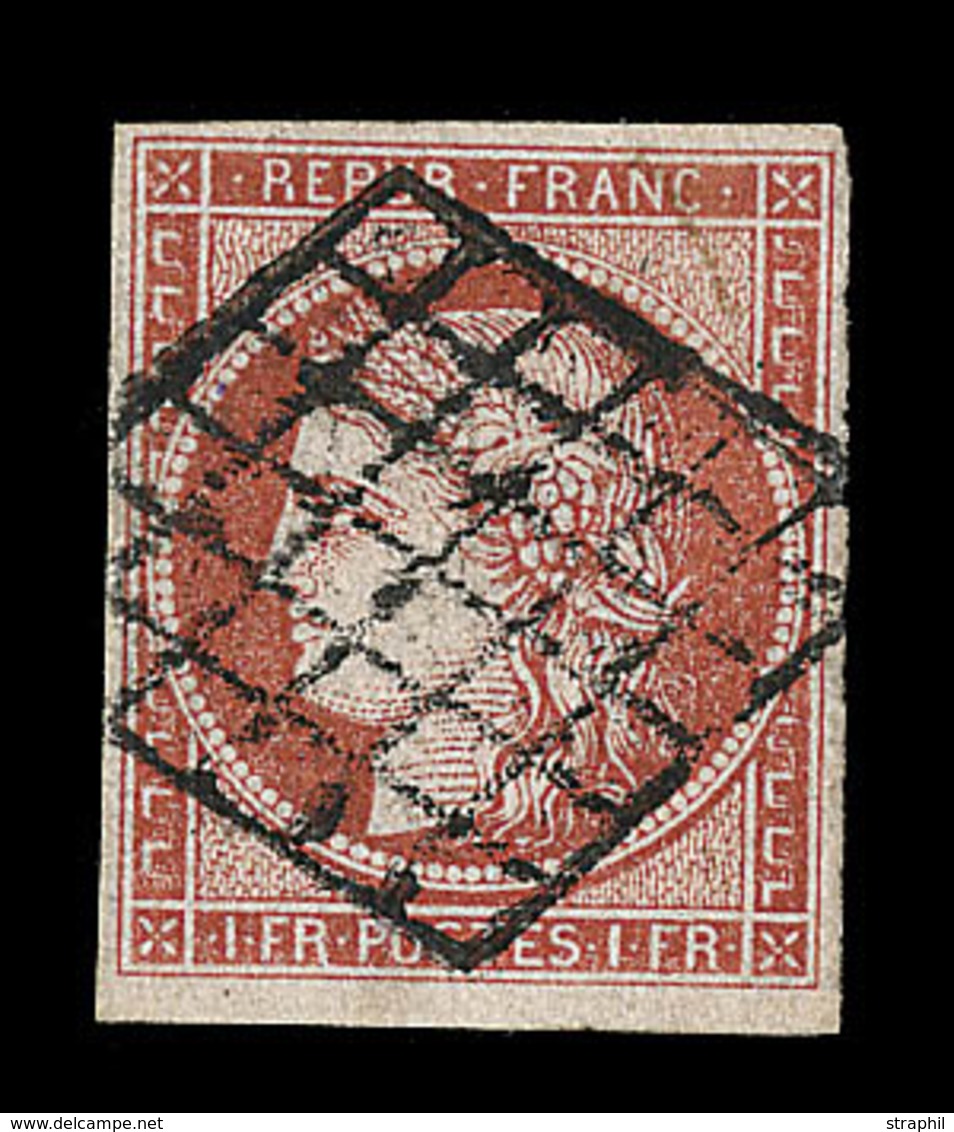 O N°7a - 1F Vermillon Vif - Obl. Grille - Jolie Nuance - TB - Certificat Calves + Signature - 1849-1850 Cérès