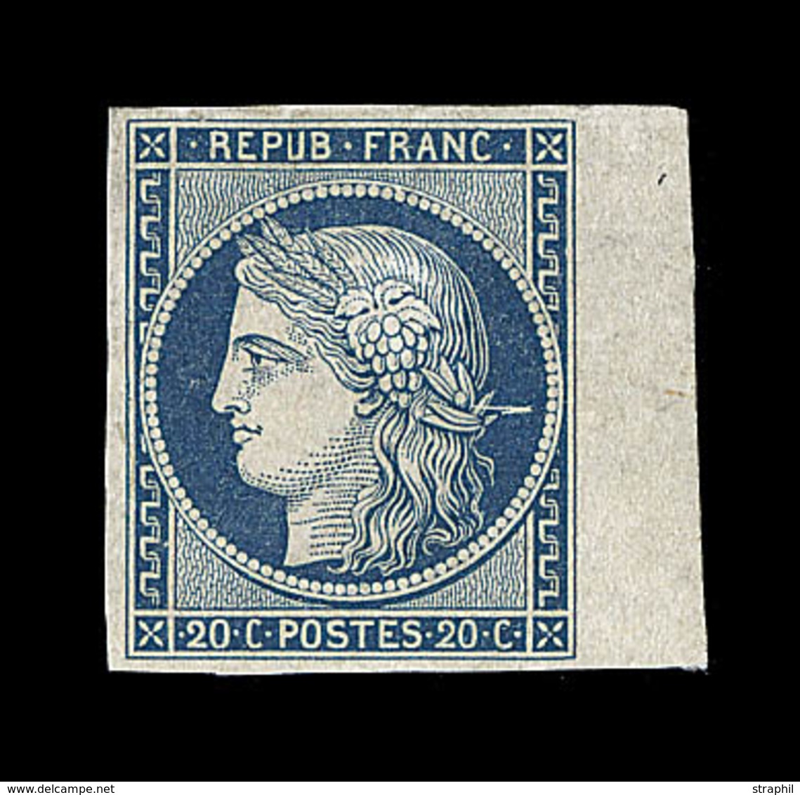 (*) N°8 - 20c Bleu Foncé - BDF - Variété Trait Blanc Derrière La Tête - Signé Thiaude - TB - 1849-1850 Cérès