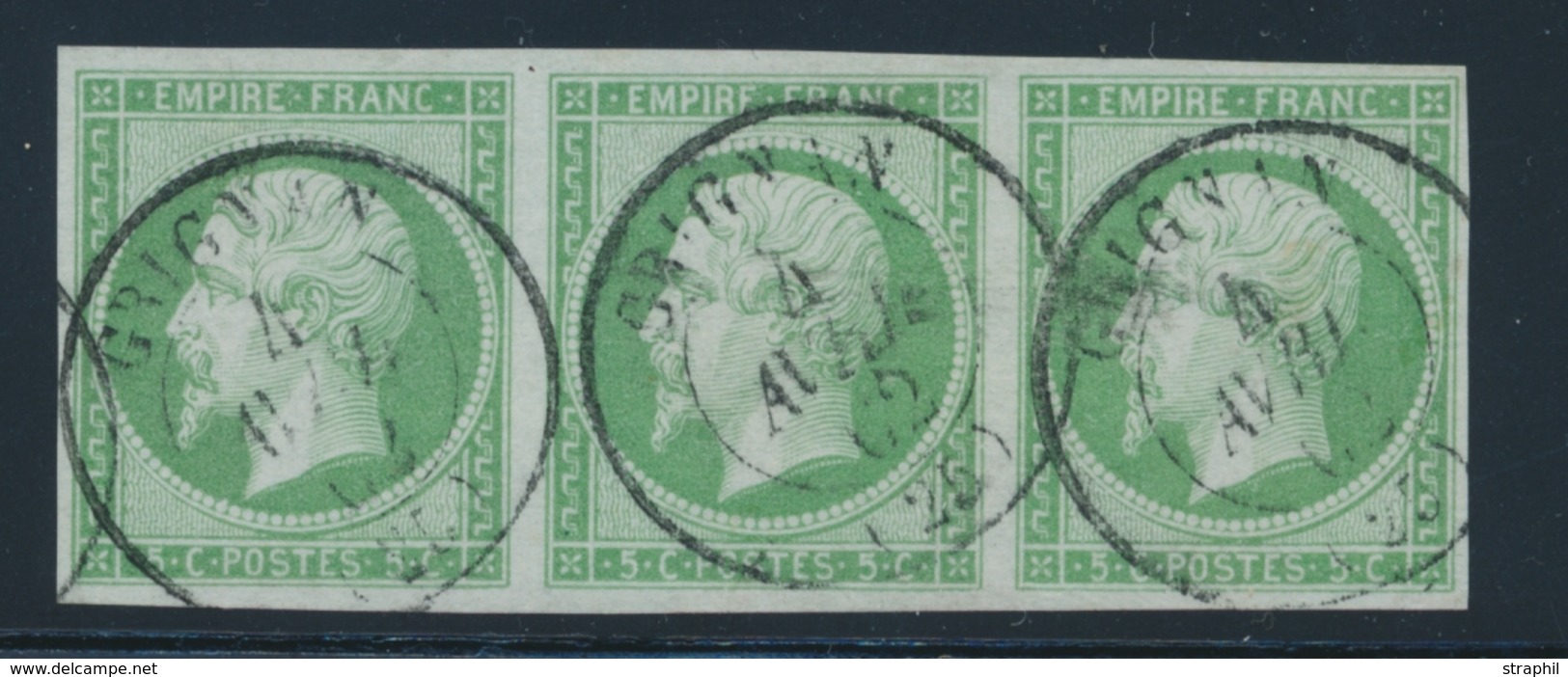 O N°12 - 5c Vert - Bde De 3 - Obl. Càd - TB - 1853-1860 Napoleon III
