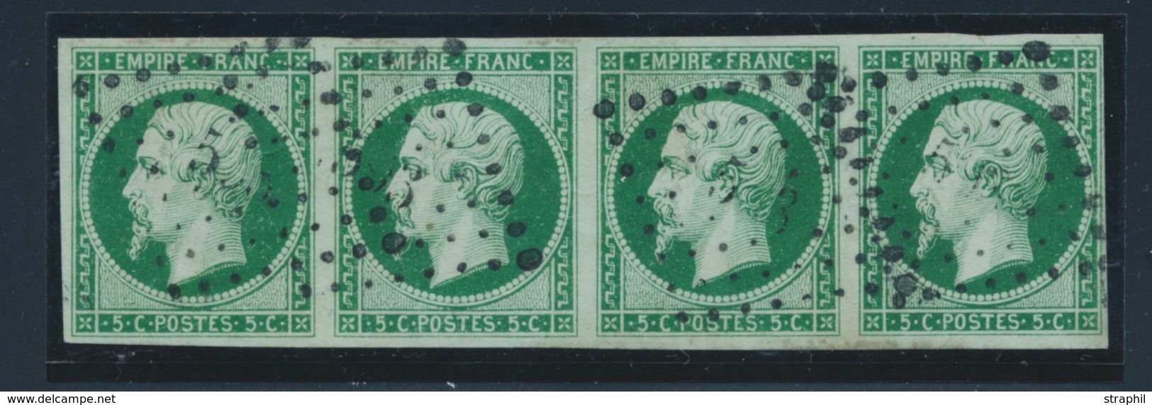 O N°12c - Bde De 4 - Vert Foncé S/vert - Signé Calves - TB - 1853-1860 Napoleon III