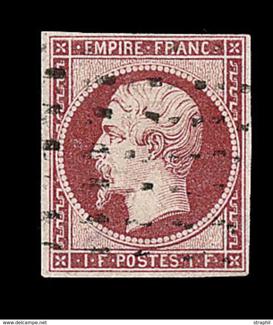 O N°18 - 1F Carmin - Obl. Grille Sans Fin - Signé - TB - 1853-1860 Napoléon III