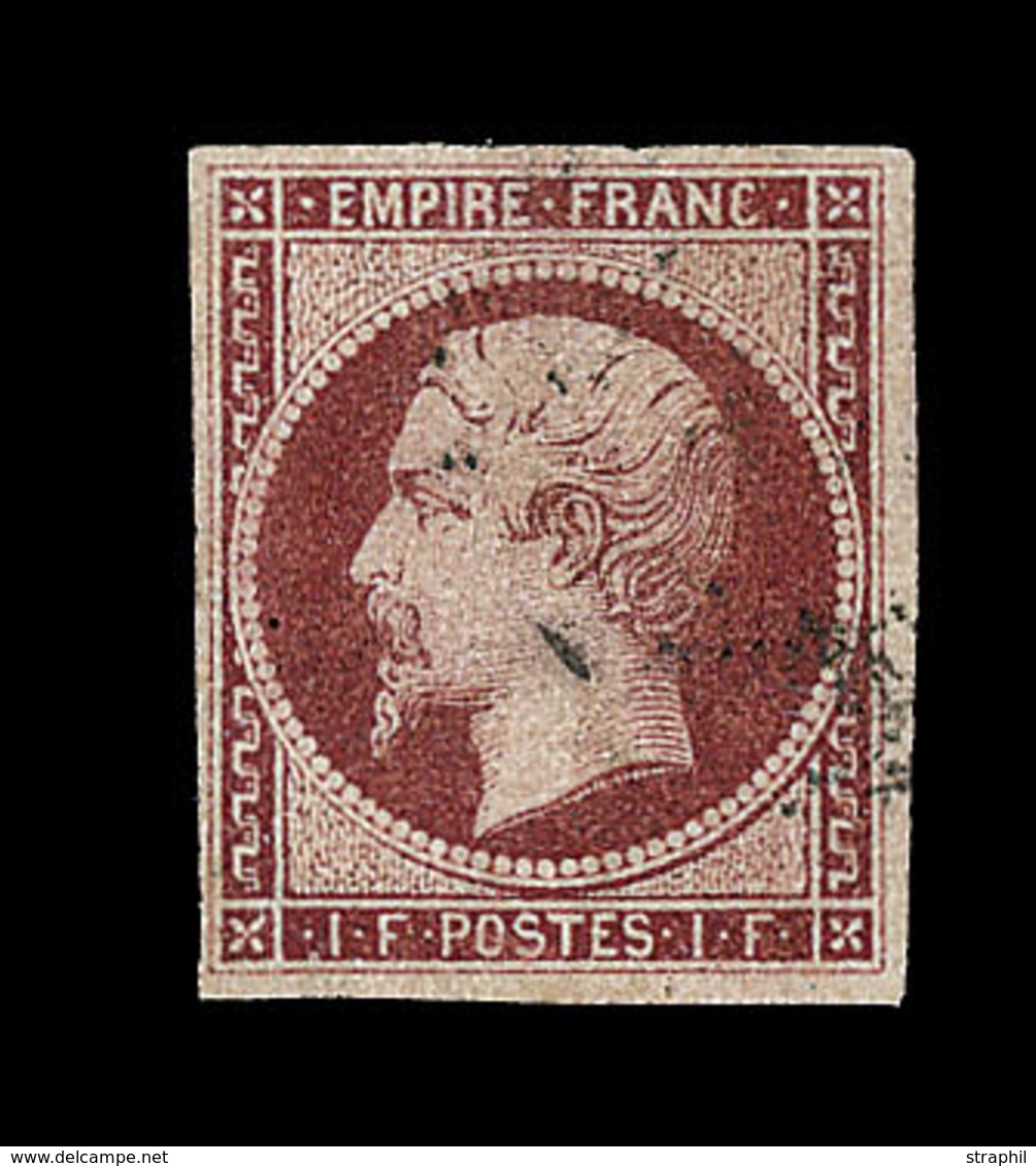 O N°18 - 1F Carmin - Signé Brun - TB - 1853-1860 Napoleon III