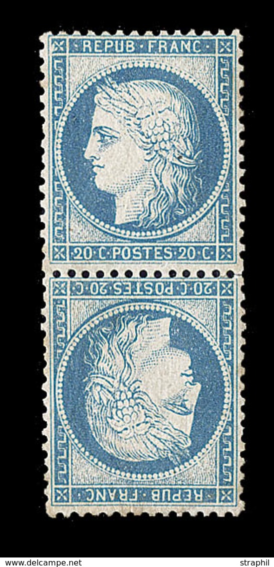 ** N°37c - 20c Bleu - Paire - Tête Bêche - Signé Roumet - TB - 1870 Beleg Van Parijs