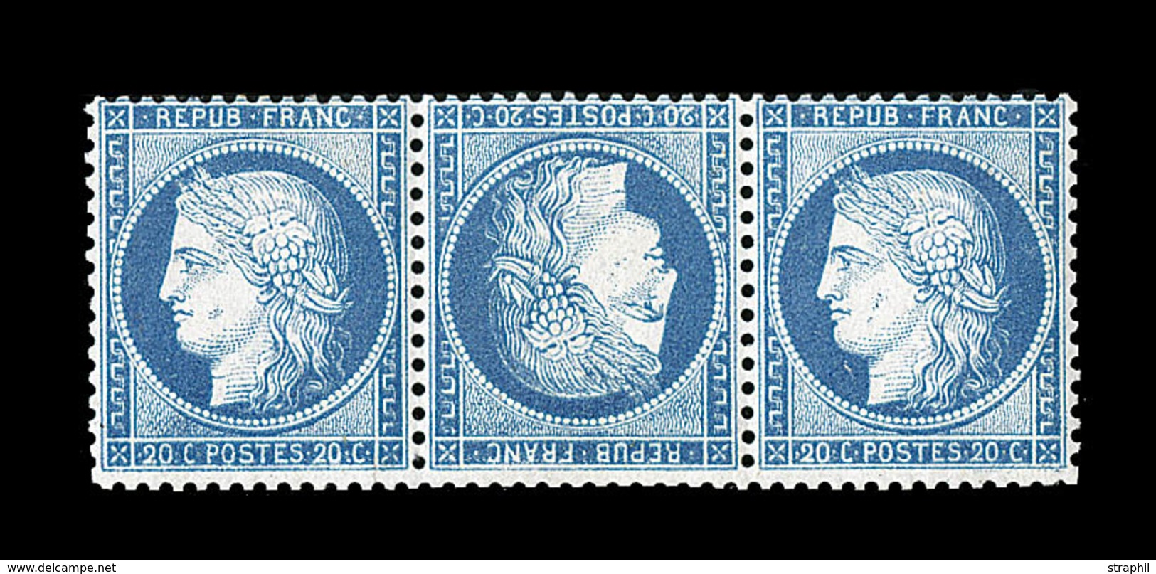 (**) N°37c - 20c Bleu - Tête Bêche Ds Bde De 3 - Signé Brun - TB - 1870 Siège De Paris