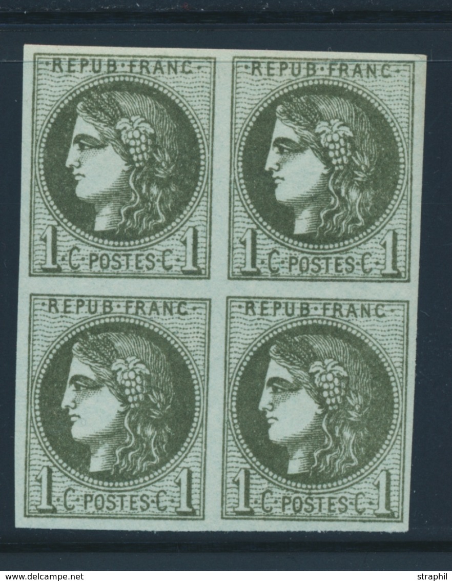 ** N°39Ab - 1c Olive Foncé - RI - Bloc De 4 - TB - 1870 Ausgabe Bordeaux