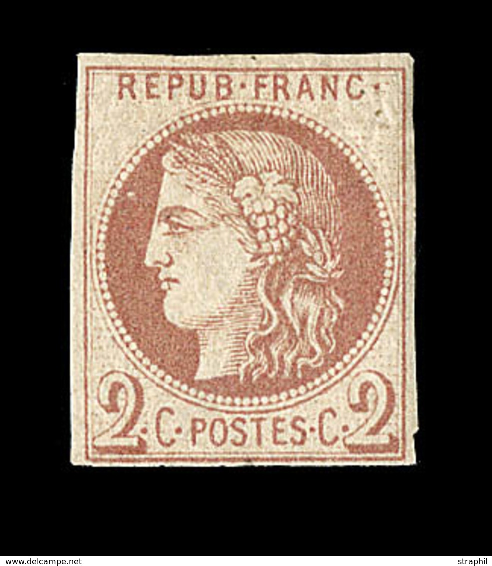 * N°40Af - 2c Brun Rouge - Impression Fine De Tours - Obl. Légère - Certif. Calves - TB - 1870 Ausgabe Bordeaux