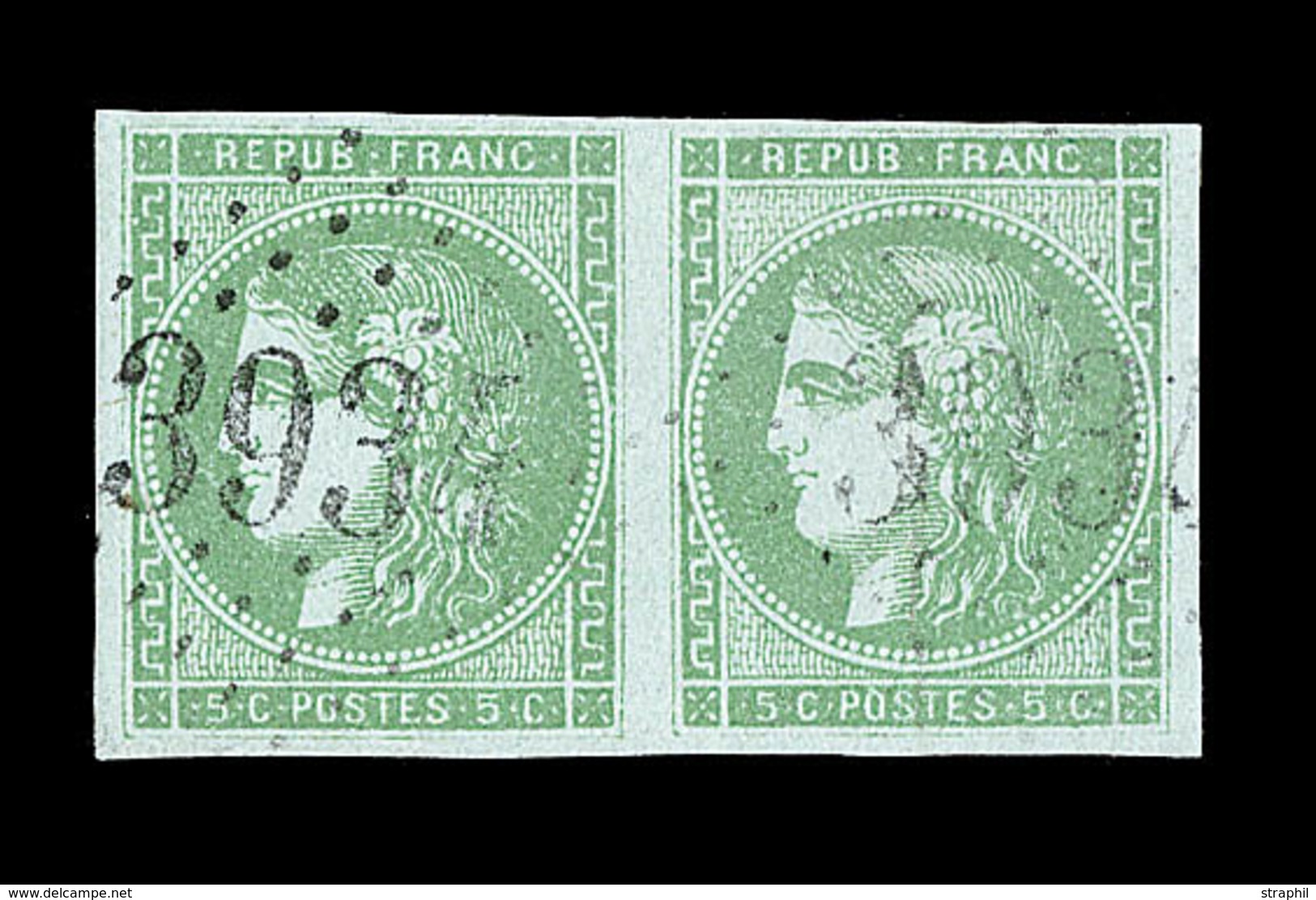 O N°42Bi - Paire - Vert émeraude Clair - Obl. GC 3934 - Signé Baudot - TB/SUP - 1870 Ausgabe Bordeaux