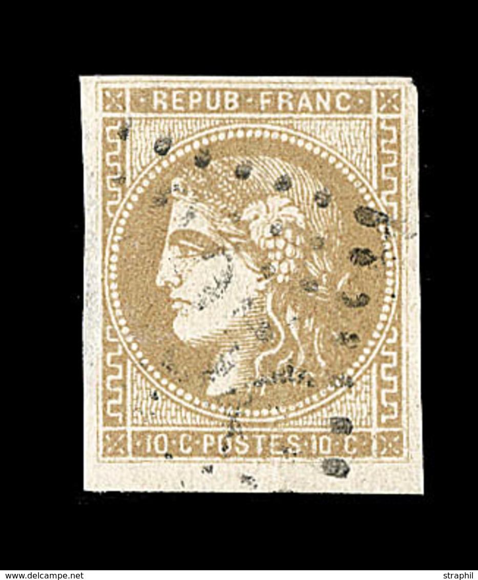 O N°43Ab - 10c Bistre Verdâtre - R1 - Infime Pelurage Ds La Marge - Certif. Calves - 1870 Ausgabe Bordeaux