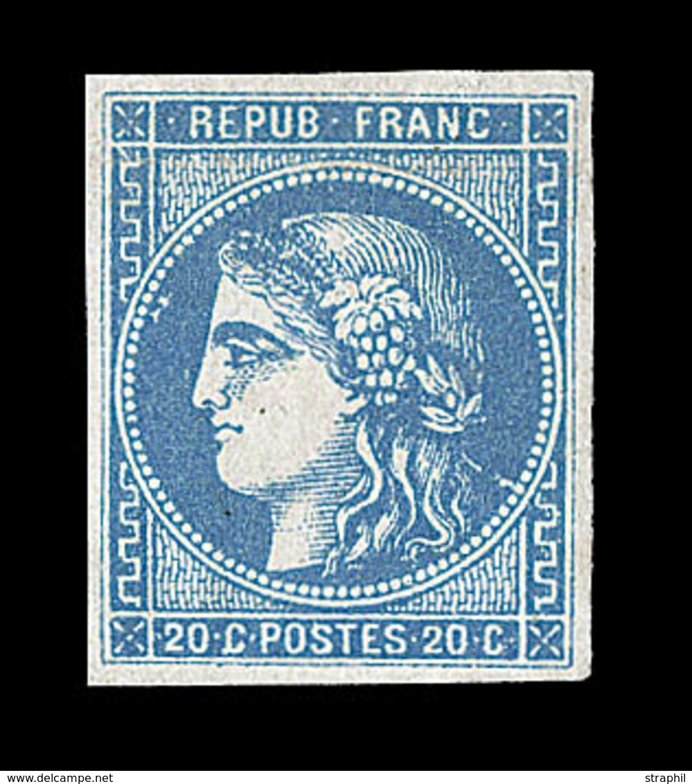 * N°46B - 20c Bleu - Type III - R2 - Signé JF Brun + Variété Trait Blanc - TB - 1870 Bordeaux Printing