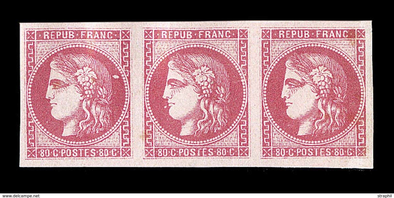 ** N°49 - 80c Rose - Bde De 3 - TB - 1870 Uitgave Van Bordeaux