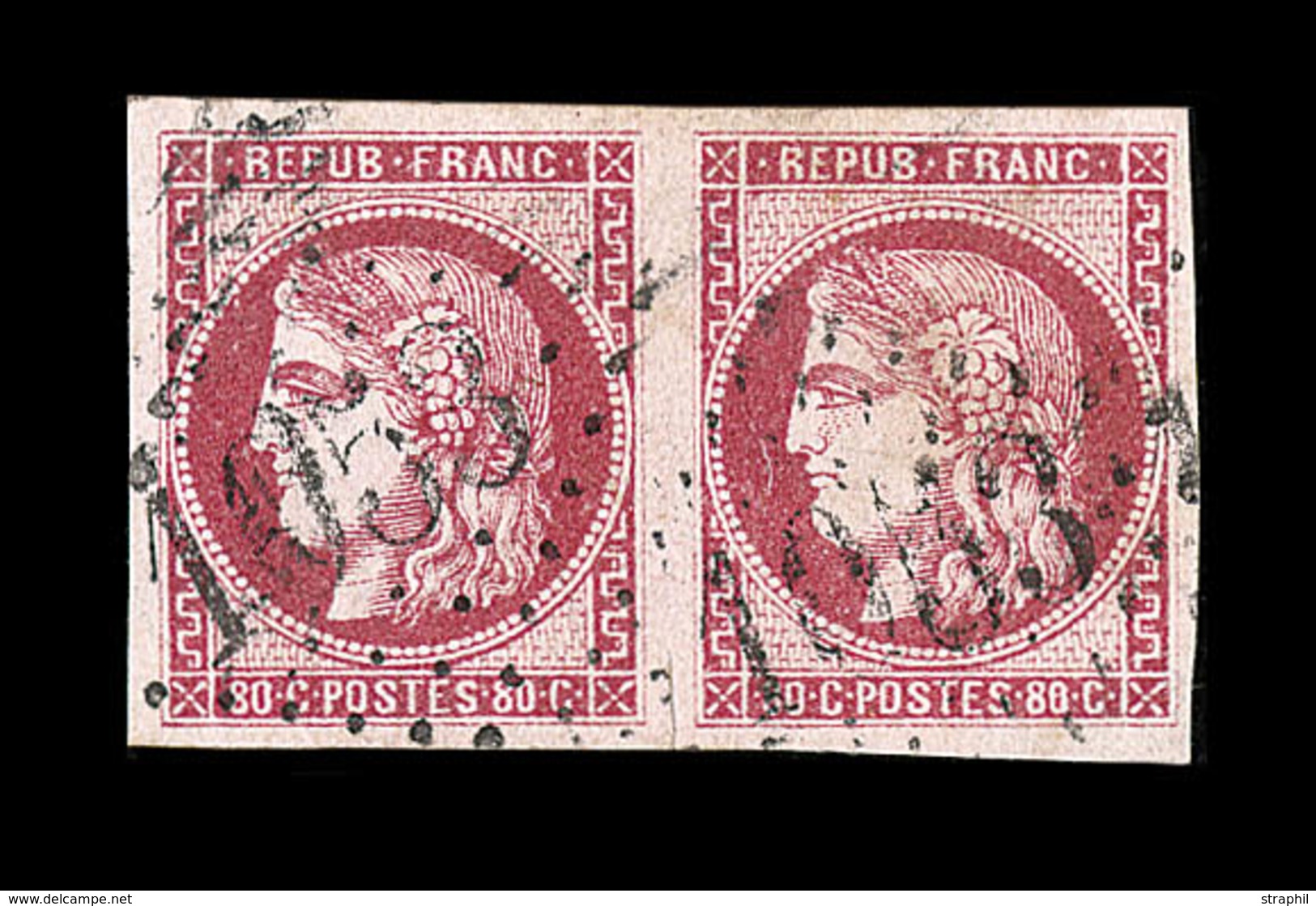 O N°49f - 80c Rose - Paire Dt 1 Ex 88 Au Lieu De 80 - Rare - Certif. Calves - Léger Clair - 1870 Ausgabe Bordeaux