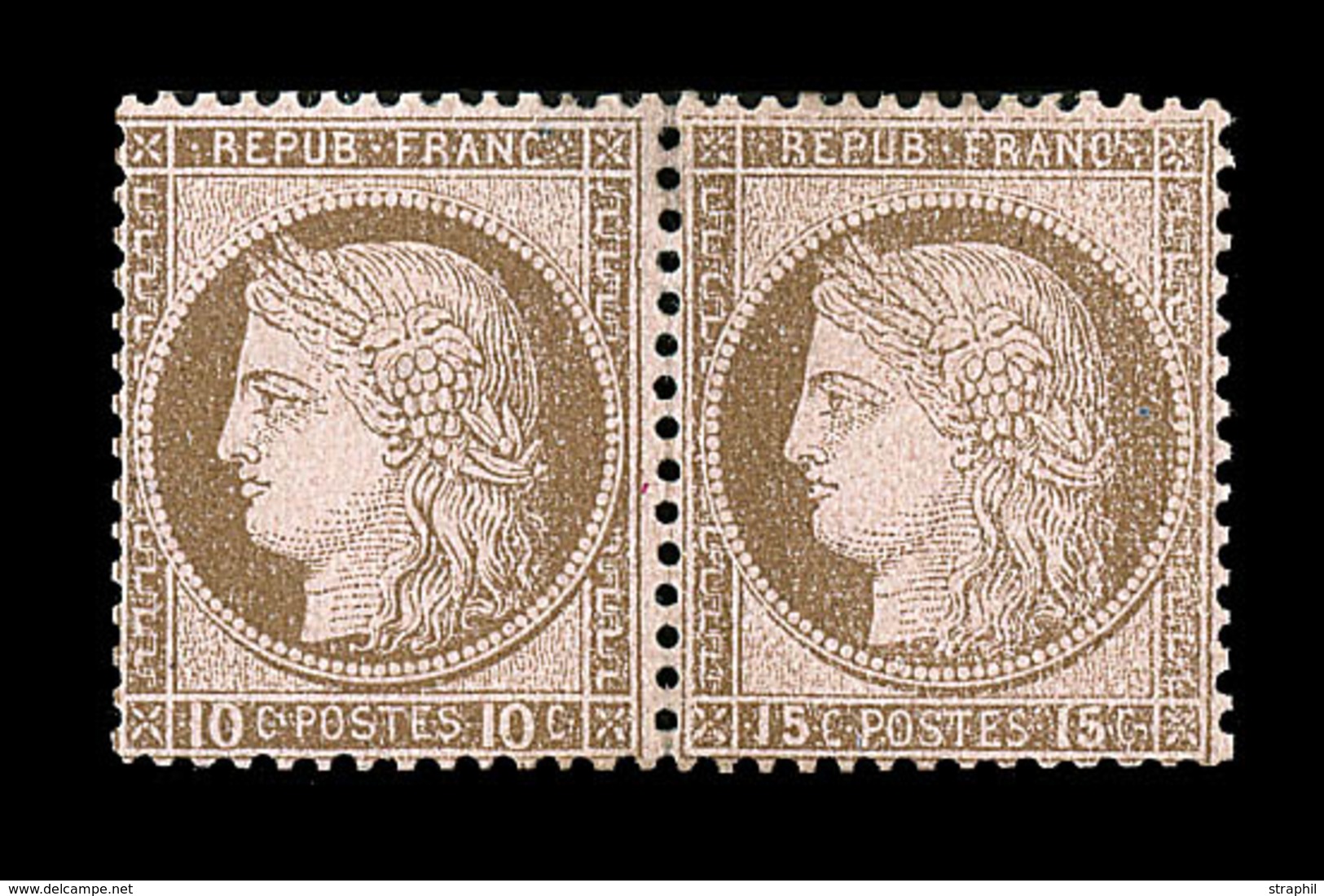 * N°55c - 15c Et 10c - Se Tenant - Signé Brun - TB - 1871-1875 Cérès