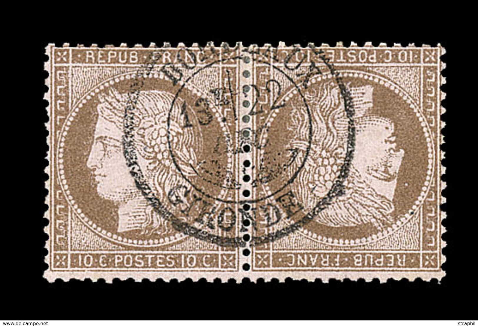 O N°58c - 10c Brun S/rose - Tête Bêche - Belle Oblit. BORDEAUX - 1871-1875 Ceres