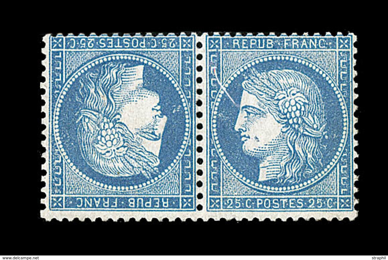 * N°60Ab - 25c Bleu - Type I - Paire - Tête Bêche - Signé Calves - TB - 1871-1875 Ceres