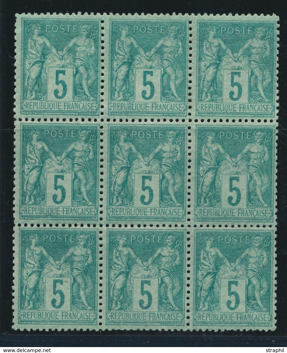 ** N°75 - 5c Vert - Bloc De 9 - TB - 1876-1878 Sage (Typ I)