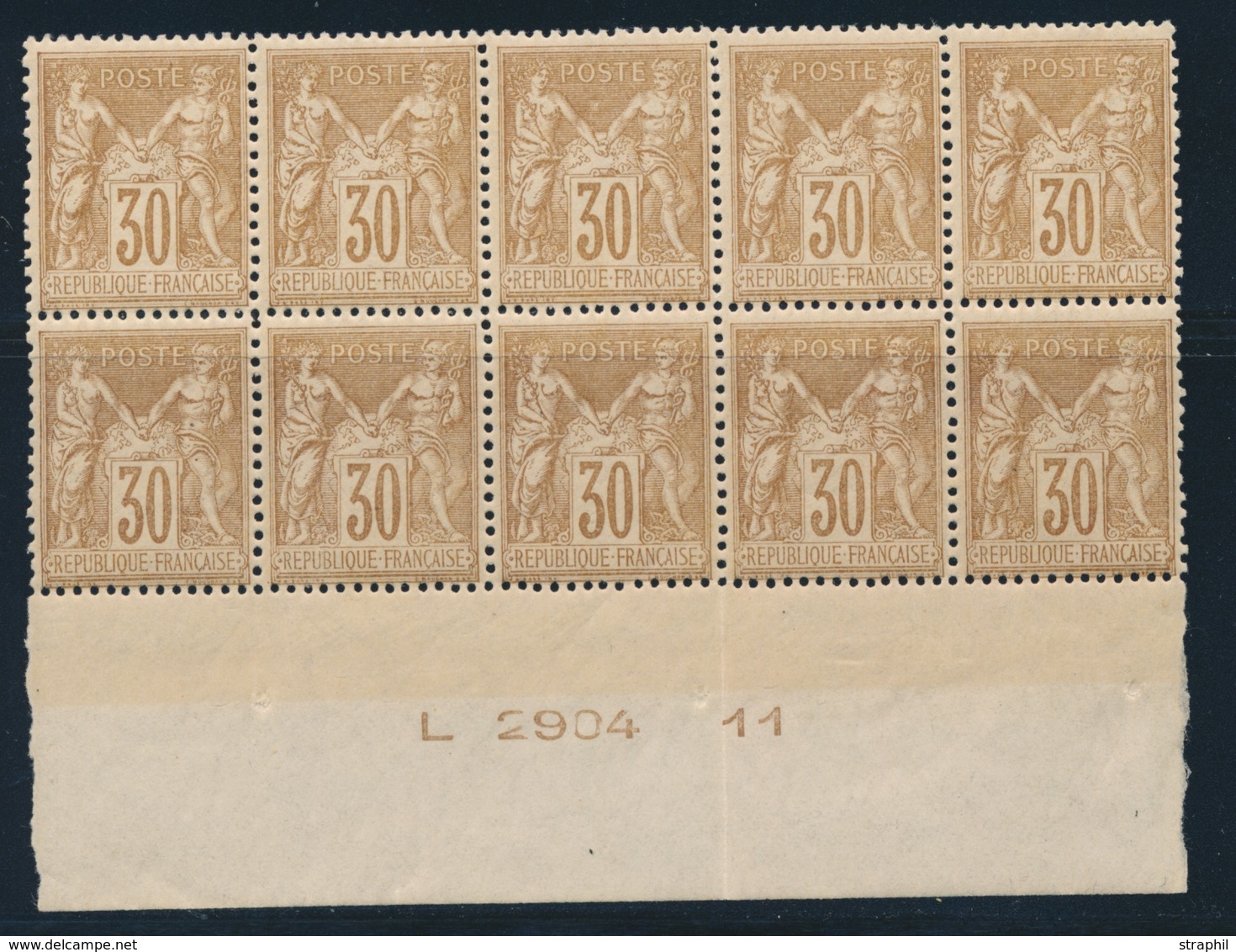 ** N°80 - 30c Brun-jaune En Bloc De 10 - BDF - Avec N° De Machine - TB - 1876-1878 Sage (Type I)