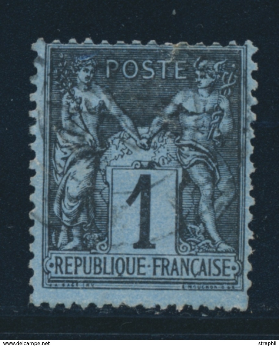 O N°84 - 1c Noir S/bleu De Prusse - Fente Et Pli D'angle - 1876-1878 Sage (Typ I)