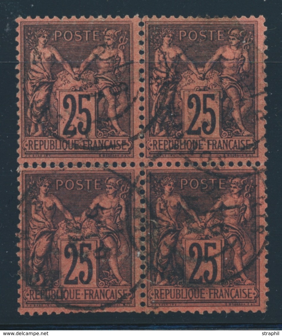 O N°91 - 25c Noir S/rouge - Bloc De 4 - TB - 1876-1878 Sage (Type I)