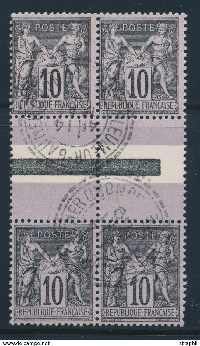 O N°103b - 10c Noir S/lilas - Bloc De 4 - Interpanneau Avec Les 2 Types Se Tenant - TB - 1876-1878 Sage (Typ I)