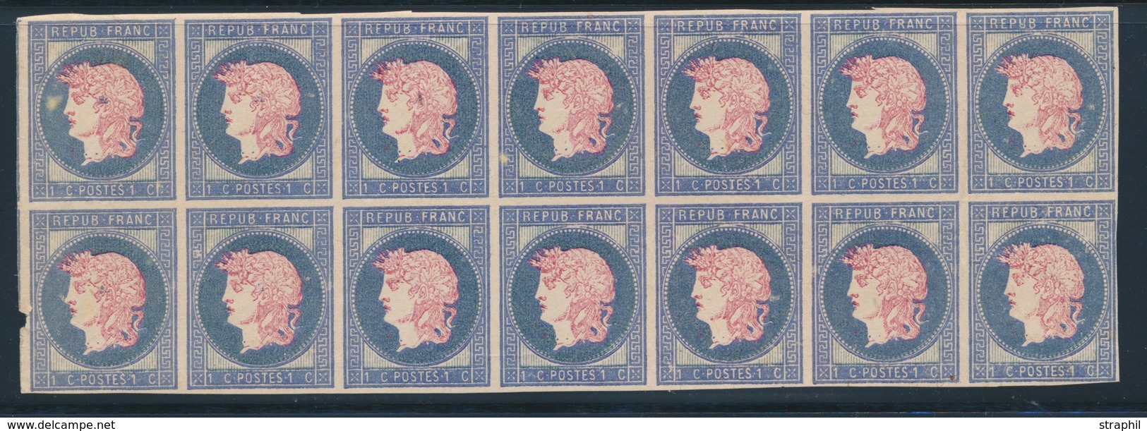 (*) Projet Gaiffe - 1876 - 1c Bleu Et Rose - Bloc De 14 - Qques Défts - Asp. TB - Ongebruikt