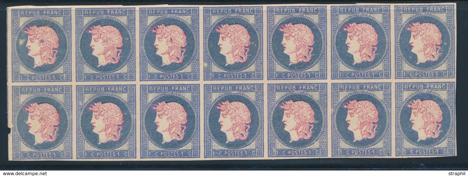 (*) Projet Gaiffe - 1876 - 1c Bleu Et Rose - Bloc De 14 - Qques Défts - Asp. TB - Unused Stamps