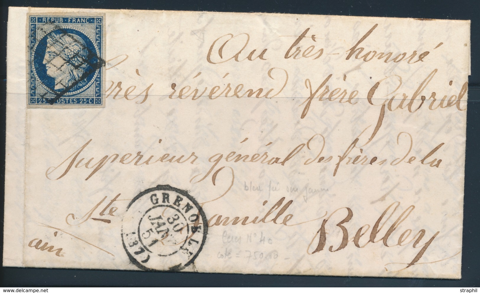 LAC N°4 - Obl. Grille + T15 Grenoble - 30/01/51 - Pr Belley - TB - 1849-1876: Periodo Clásico