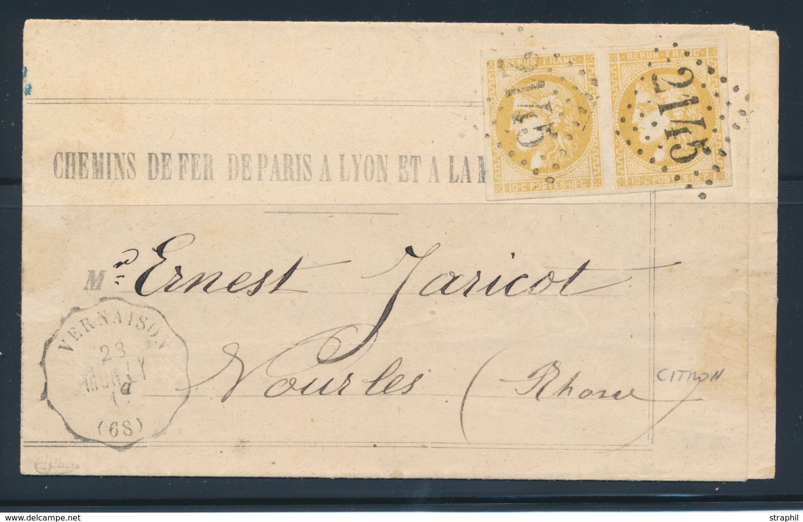 LAC N°43A - Paire - Obl. GC 2145 + Conv. St VERNAISON -MUN.LY - Juillet 1871 - Pr Vourles - TB - 1849-1876: Classic Period