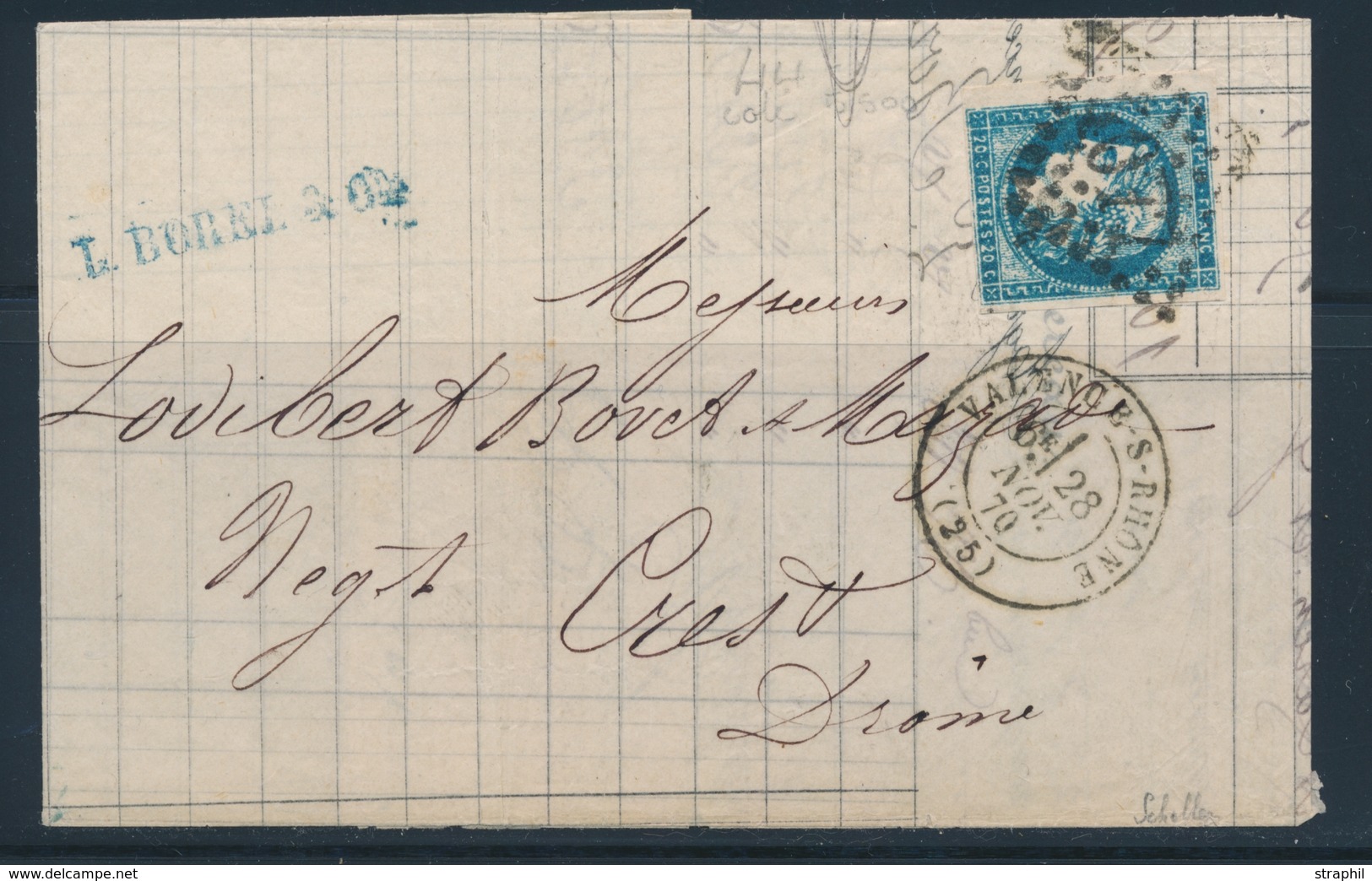 LAC N°44Aa - Bleu Foncé - BDF - Report 1 - Obl. GC 4077 - Càd T17 Valence S/Rhône - 28/11/70 - Pr Crest - Signé Scheller - 1849-1876: Classic Period