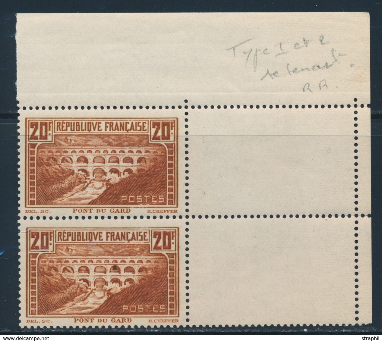 ** N°262f - 20F Chaudron -  Paire - Les 2 Types Se Tenant- Signé Scheller - TB - Unused Stamps