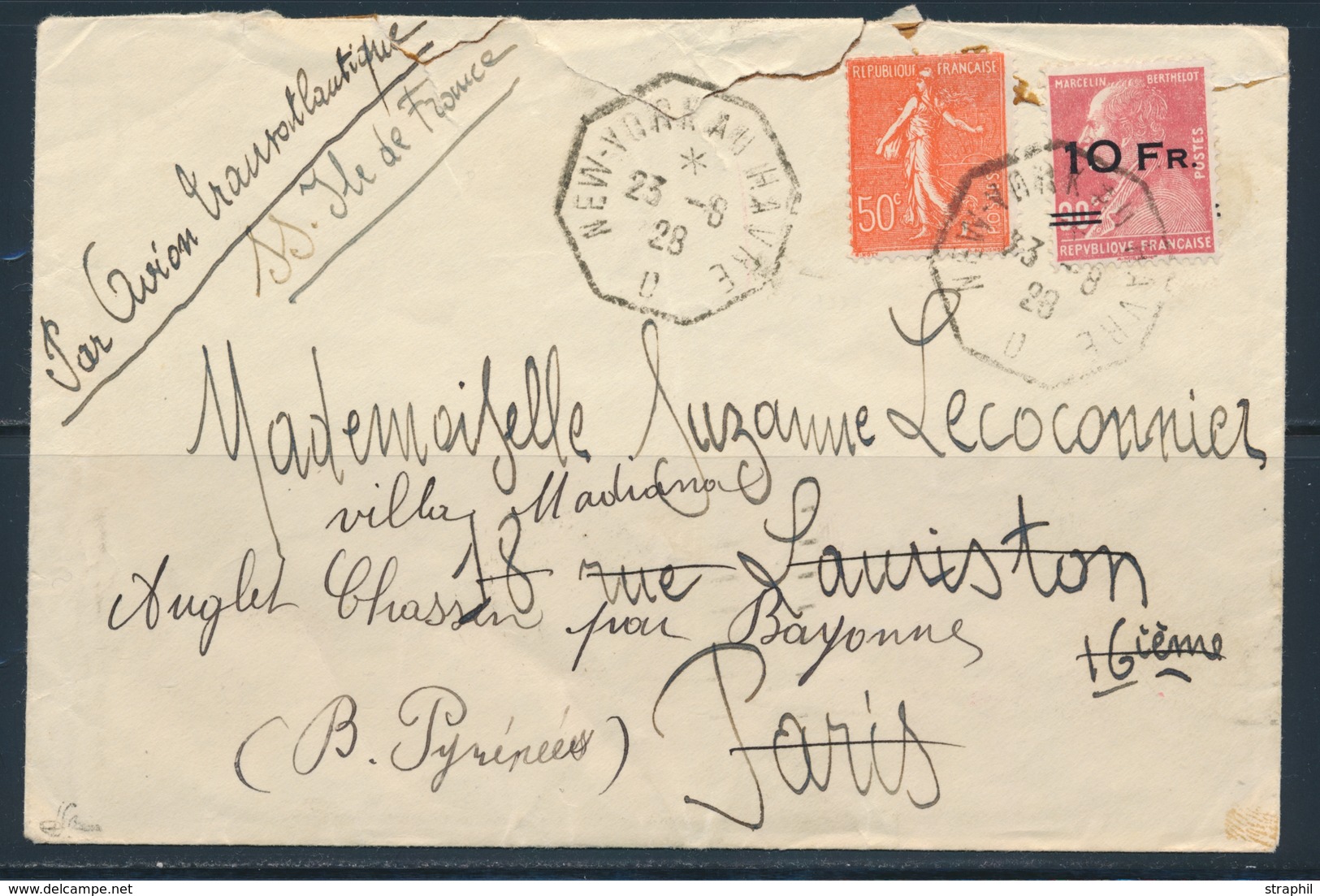 L N°3 + N°199 - Obl New-York - Au Havre - 23/6/28 - B/TB - 1927-1959 Postfris