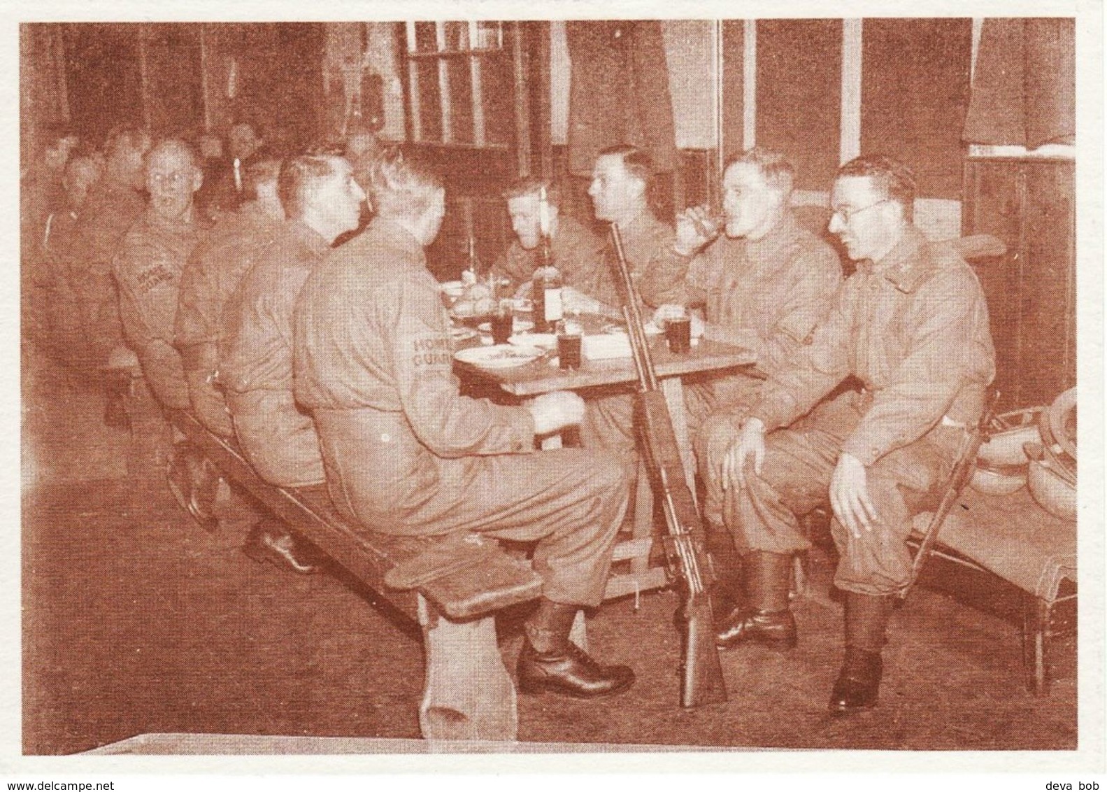 Sepia Postcard WW2 Home Guard Training D-Day Lancing Herald 1994 Soldier Meal - Guerra 1939-45
