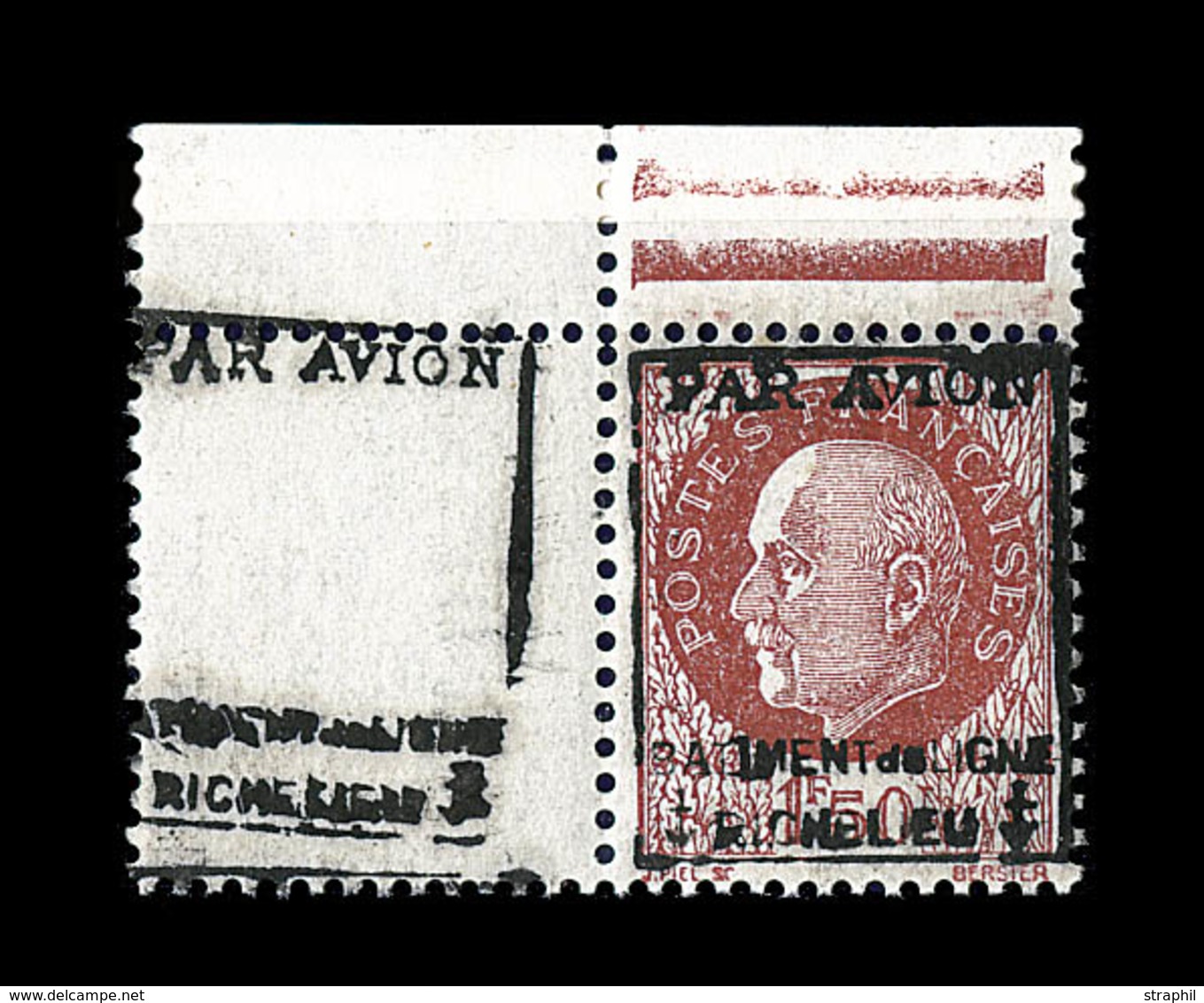 ** N°3 - 1F50 Brun Rouge - CDF - Surcharge S/Pont - Signé Calves - TB - Military Airmail