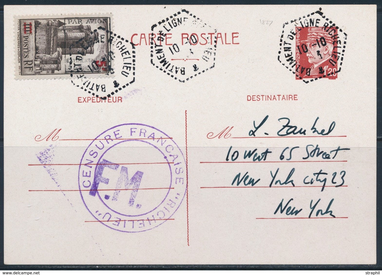 EP N°8 - Vincennes - Obl. 10/10/43 - S/EP Pétain - TB - Military Airmail